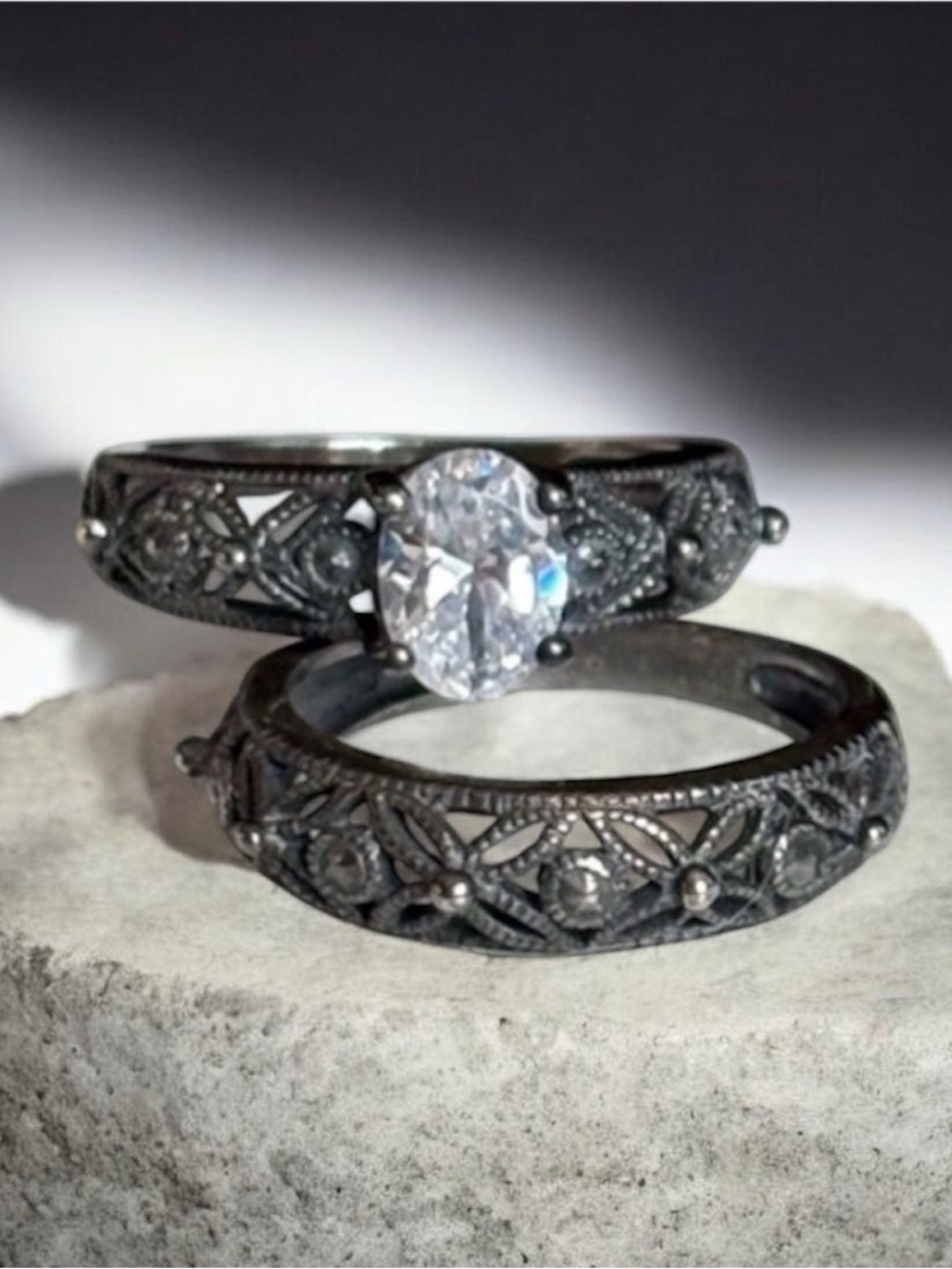 Sterling 925 Gothic CZ Double Band Ring Size 7